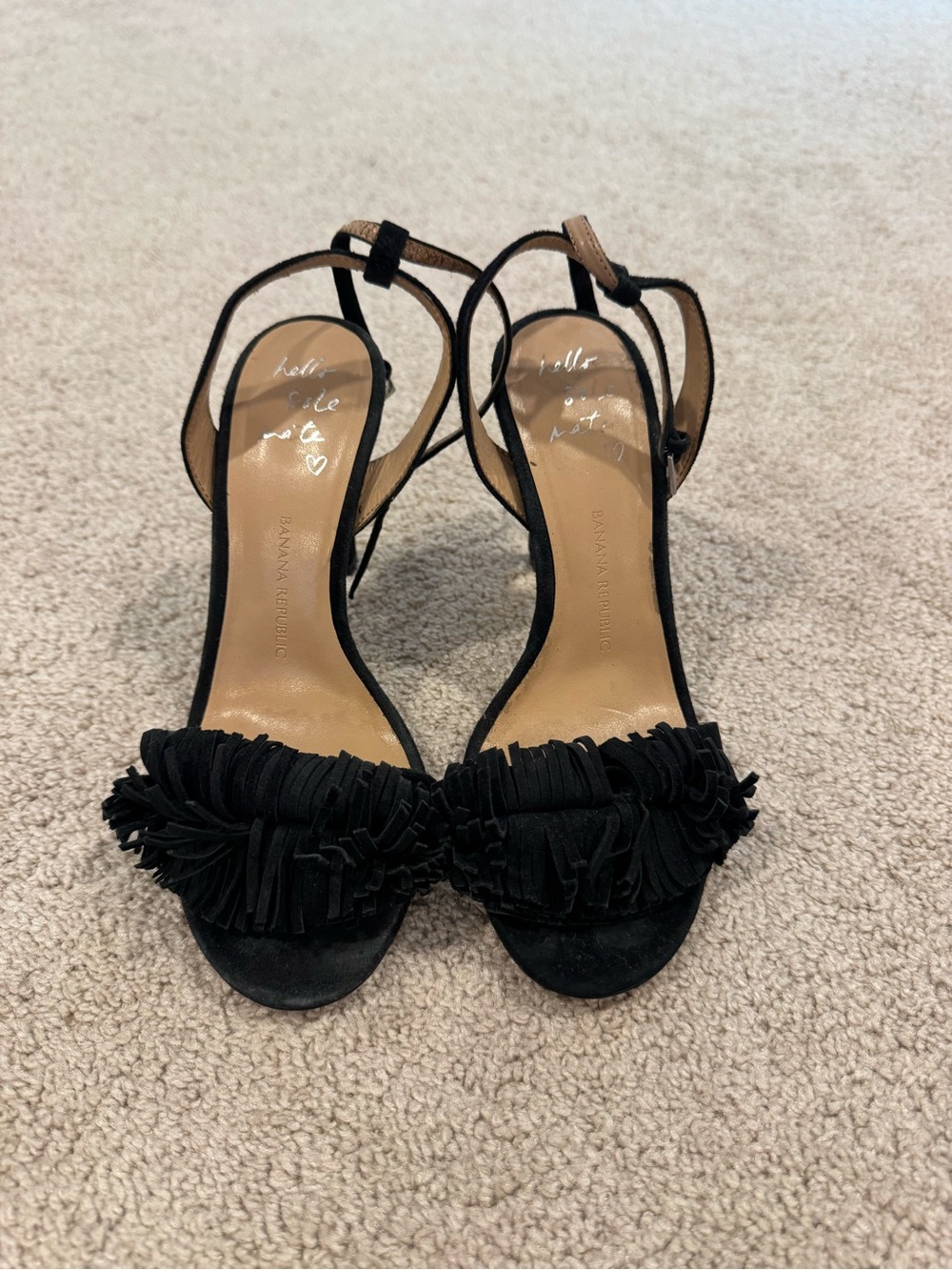 Banana Republic Black Suede Fringe Ankle-Strap Heels